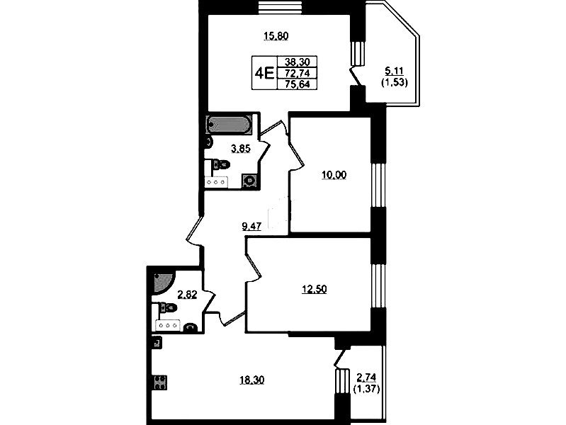 3-комнатная квартира 75.64 м², 6/23 эт., ЖК «Живи! В Рыбацком»